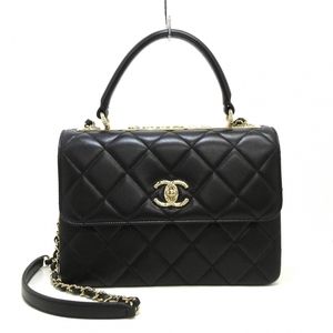 Chanel Trendy Cc Top Handle Flap Bag Coco Mark Chain Shoulder Lambskin Black